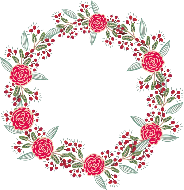Pink Rose and Red Berry Floral Wreath PNG