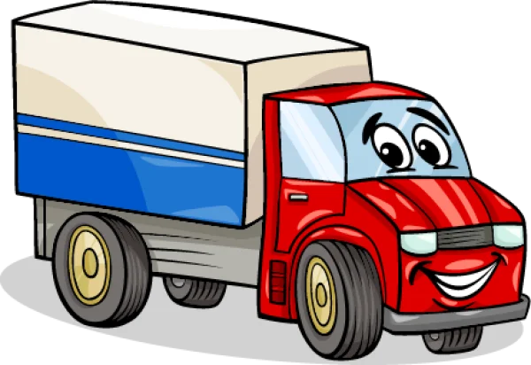 Cartoon Red Delivery Truck with Smiling Face PNG