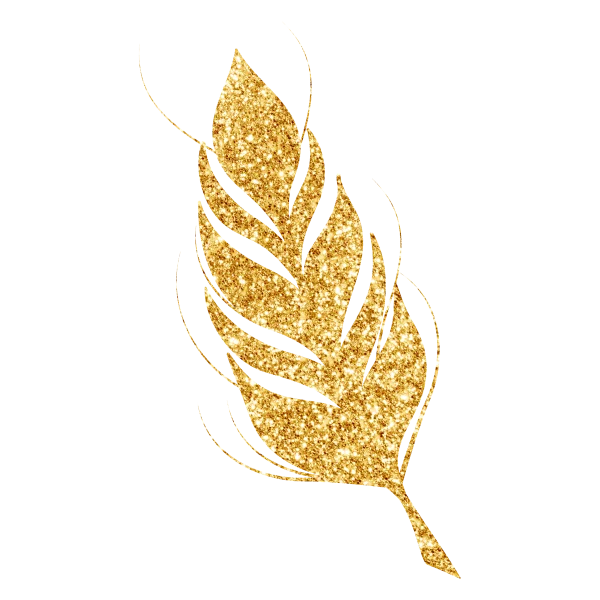 Golden Glitter Feather with Swirls PNG