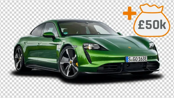 Green Porsche Taycan with 50k Money Bag PNG