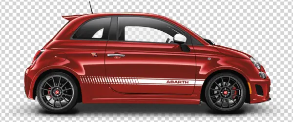 Red Abarth Car with White Stripes PNG Transparent Background