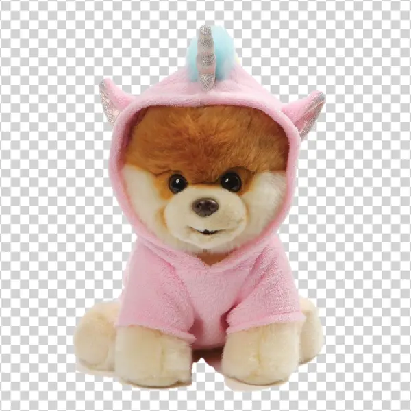 Cute Dog Plush in Pink Unicorn Hoodie PNG
