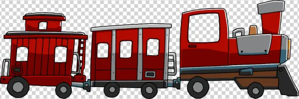 Cartoon Red Train with Wagons PNG Transparent Background