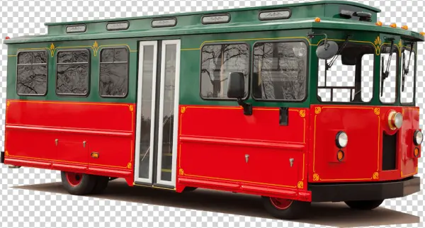 Red and Green Vintage Trolley Bus PNG Transparent Background