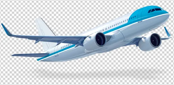 Blue and White Passenger Airplane Taking Off PNG