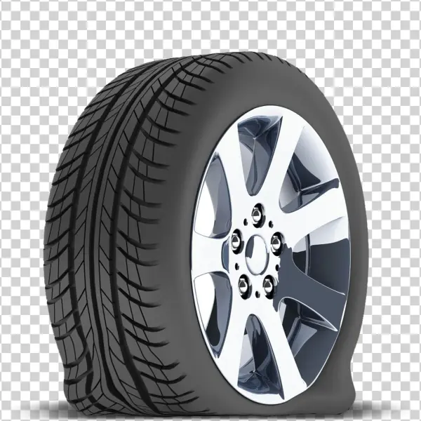 Flat Tire with Chrome Rim PNG Transparent Background