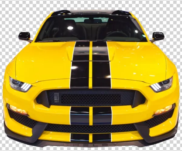 Yellow Ford Mustang Shelby with Black Stripes PNG