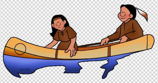 Two People Paddling a Canoe PNG Transparent