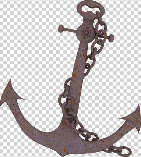 Rusty Ship Anchor with Chain PNG Transparent Background