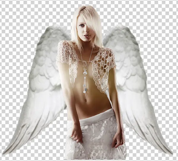 Angelic Blonde Woman with White Wings PNG