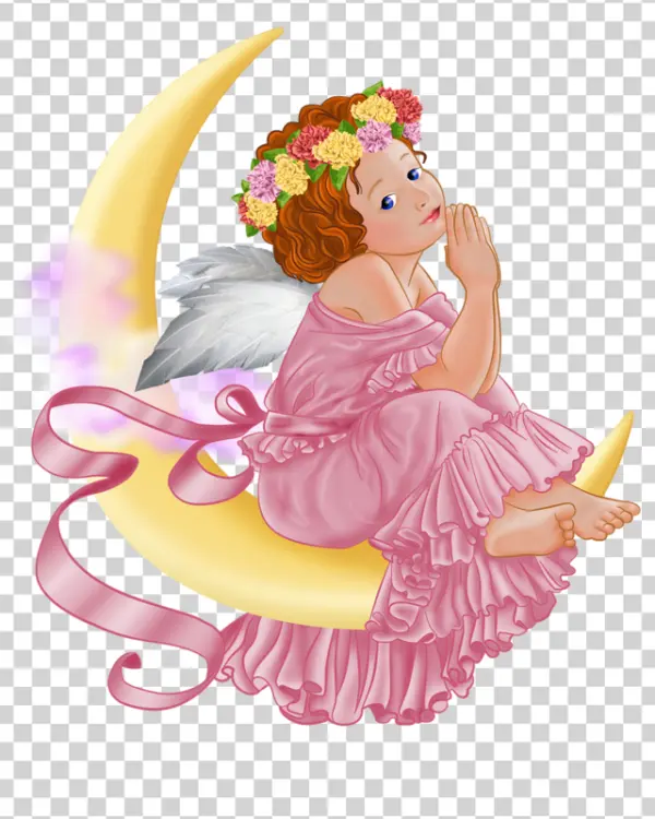 Cute Baby Angel on Moon PNG Transparent Background