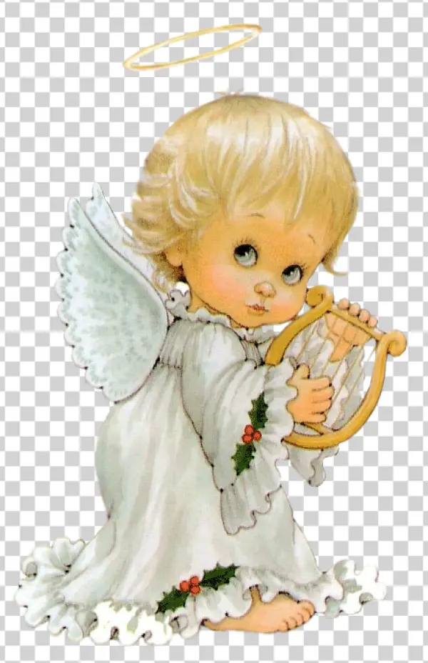 Cute Christmas Angel with Harp PNG Transparent Background