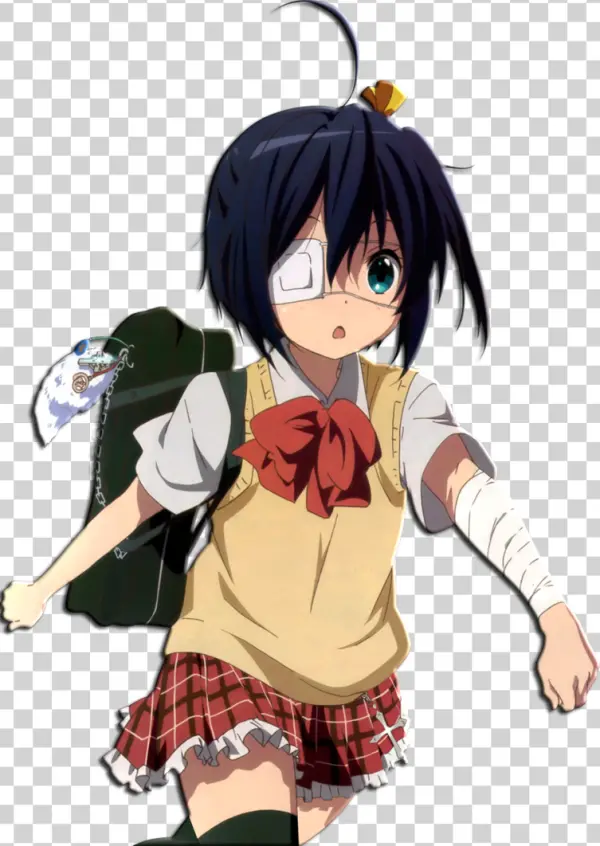 Anime Girl with Eyepatch School Uniform PNG