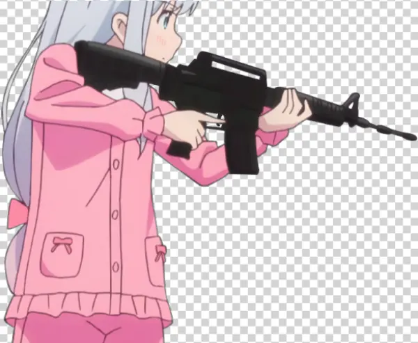 Anime Girl in Pink Pajamas with Rifle PNG Transparent Background