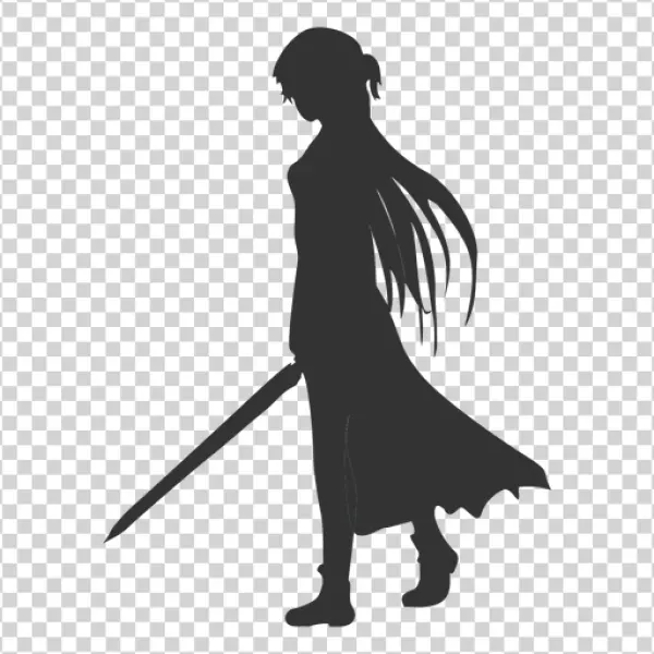 Female Warrior Silhouette with Sword PNG Transparent