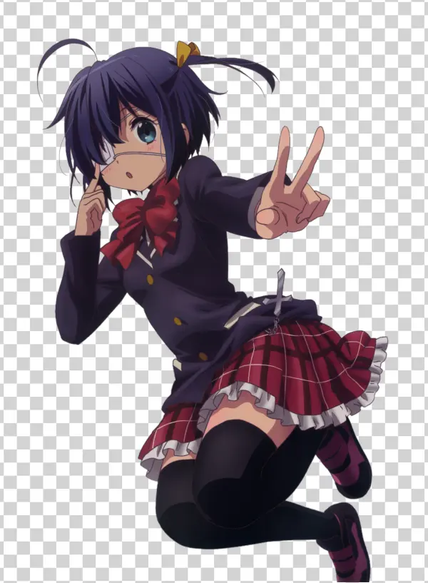 Anime Girl with Eyepatch Peace Sign PNG