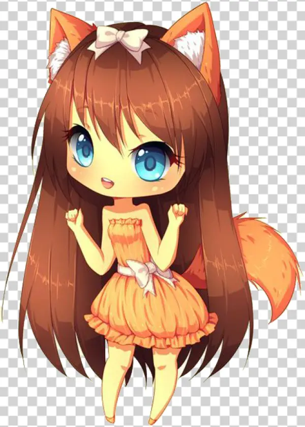 Cute Chibi Fox Girl PNG Transparent Background