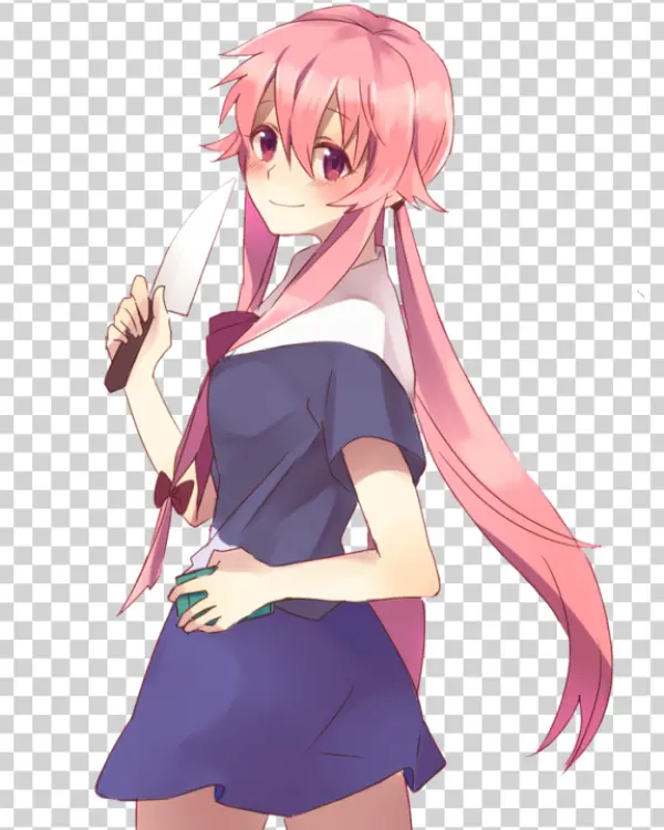 Yandere Anime Girl with Pink Hair and Knife PNG