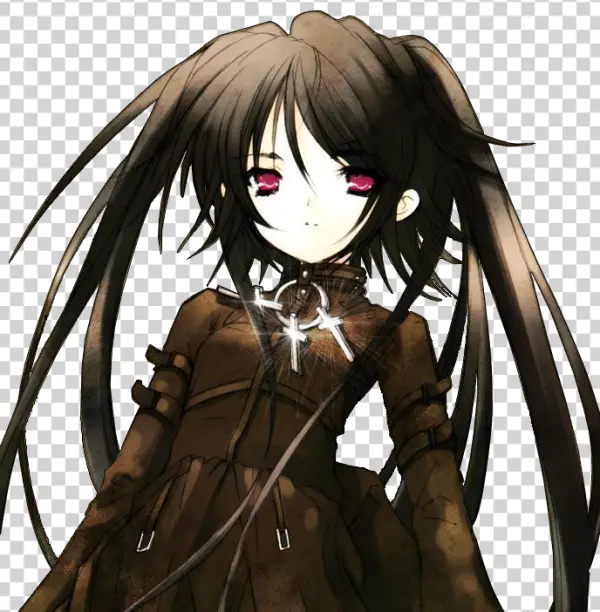 Dark Anime Girl with Red Eyes PNG