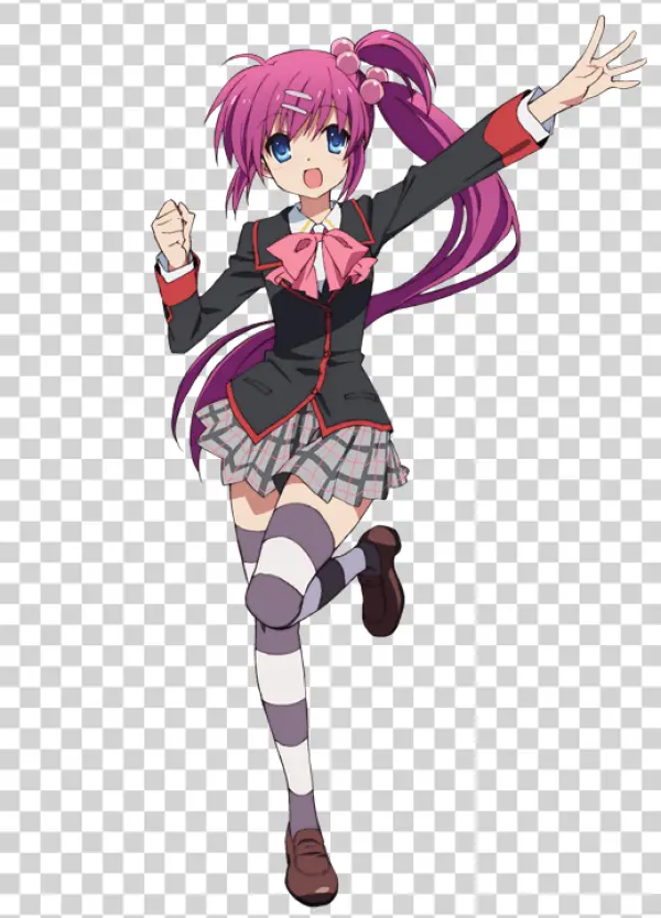 Energetic Anime Girl with Pink Hair PNG