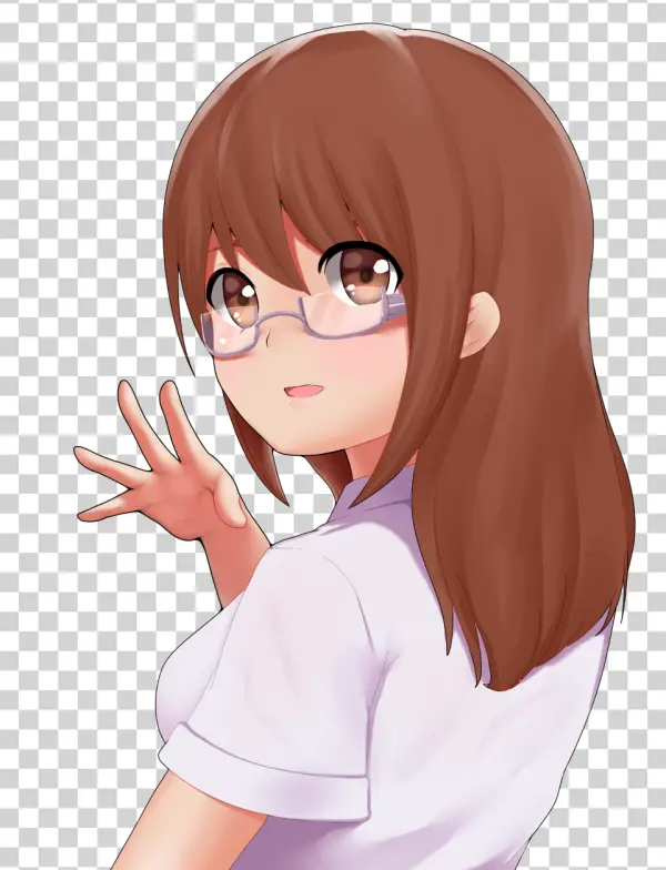 Anime Girl Waving with Glasses PNG Transparent Background