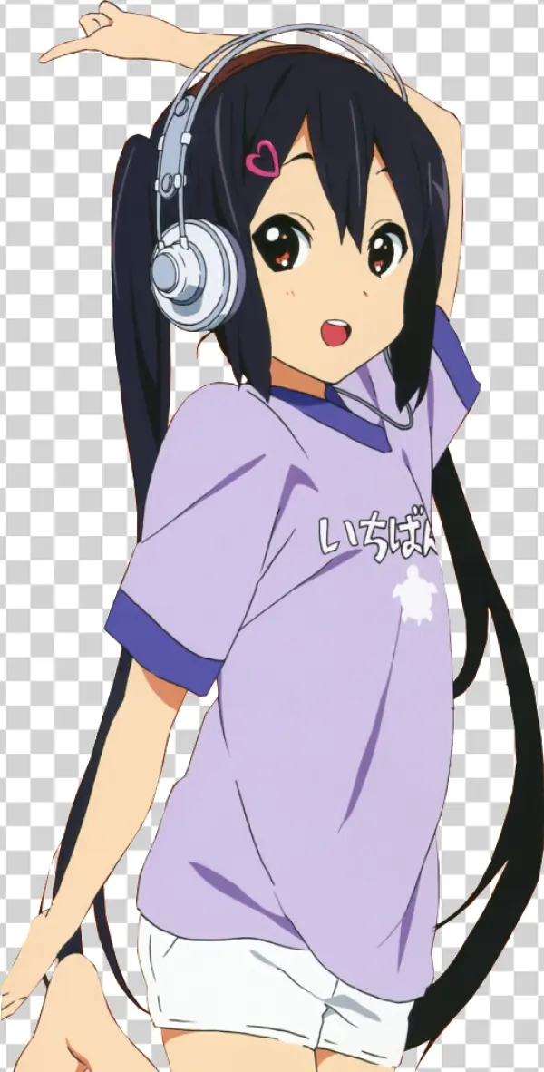 Cute Azusa Nakano K-On! Anime Girl with Headphones PNG