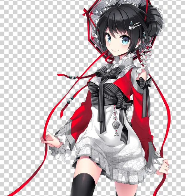 Anime Girl in Traditional Fantasy Outfit PNG Transparent Background