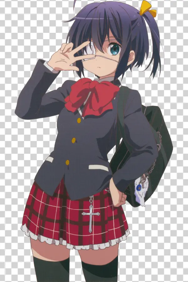 Anime School Girl Peace Sign PNG Transparent Background