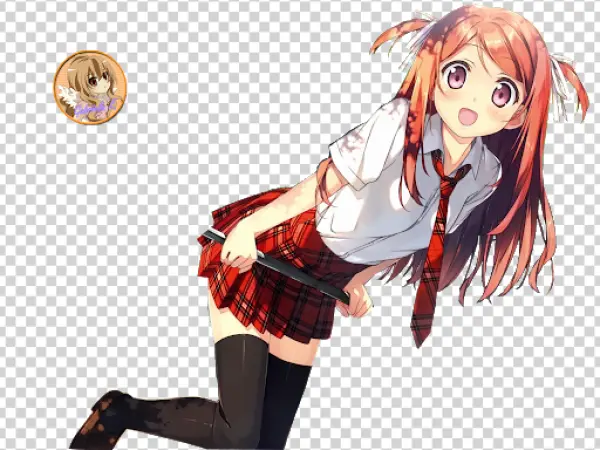 Anime Schoolgirl with Pigtails PNG Transparent Background