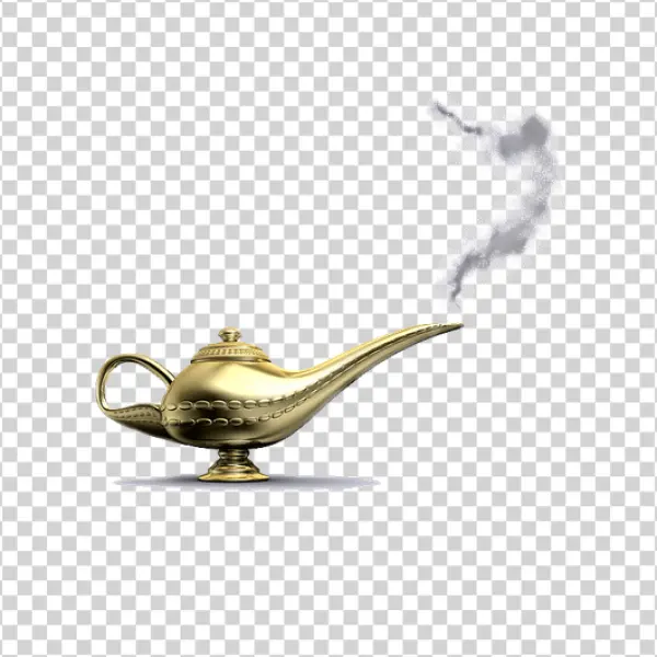 Golden Magic Lamp with Smoke PNG Transparent Background