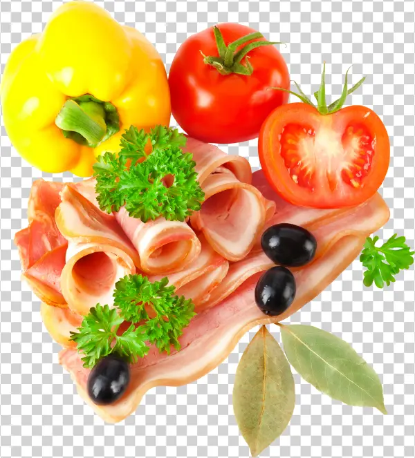 Bacon and Fresh Produce Arrangement PNG