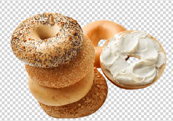 Stack of Assorted Bagels with Cream Cheese PNG