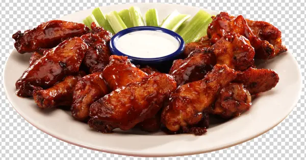 Barbecue Chicken Wings with Ranch and Celery PNG Transparent Background