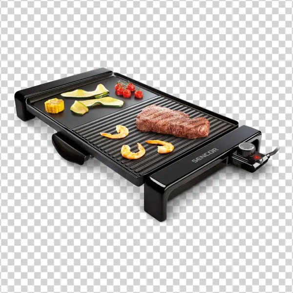 Electric Grill Cooking Steak and Vegetables PNG