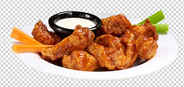 Spicy BBQ Chicken Wings with Dip and Veggies PNG