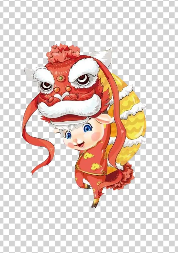 Cute Character Chinese Lion Dance PNG