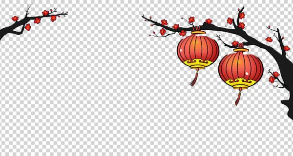 Chinese Lanterns with Plum Blossoms PNG Transparent