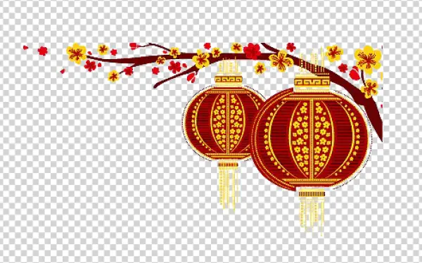 Chinese Lanterns and Plum Blossoms PNG