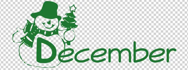 Green Snowman December Text with Christmas Tree PNG