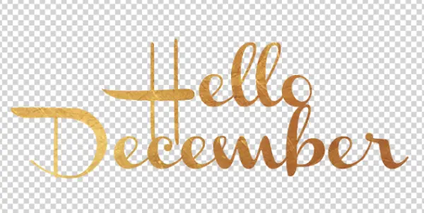 Hello December Gold Script Text PNG