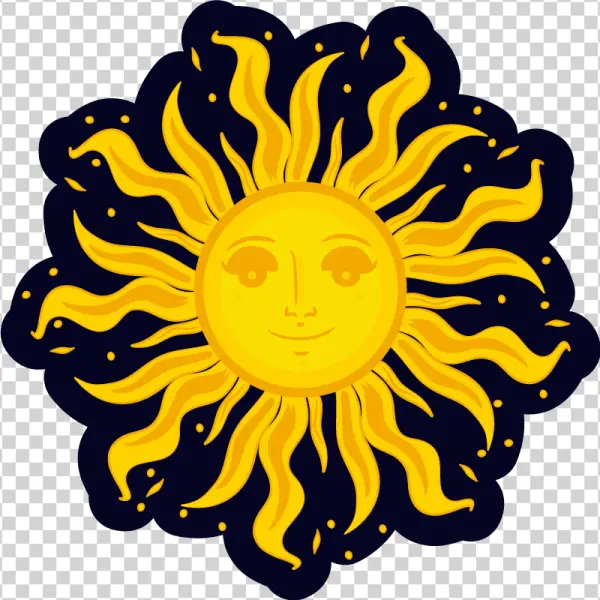 Smiling Sun with Night Sky Rays PNG Transparent Background