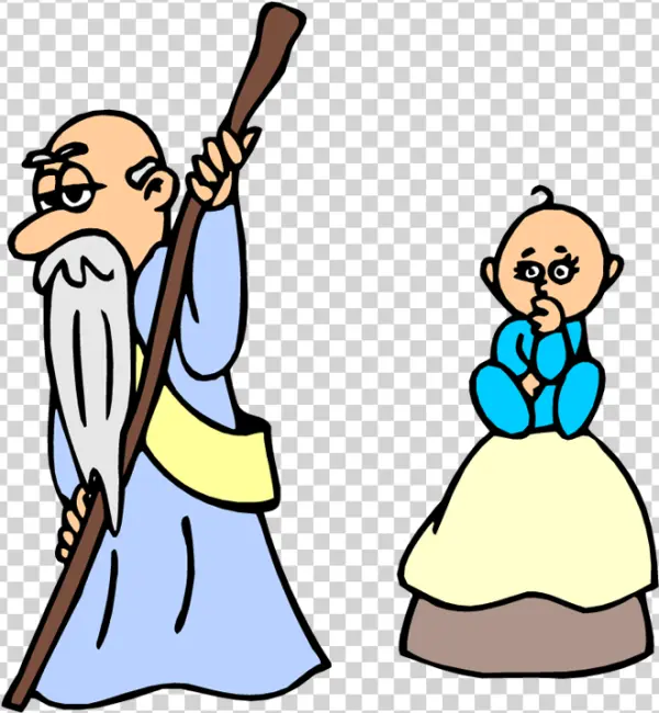 Cartoon Old Man with Staff and Baby PNG Transparent
