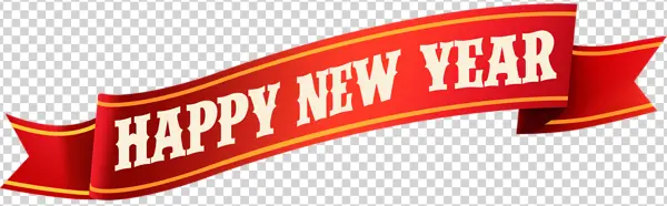 Happy New Year Red Ribbon Banner PNG