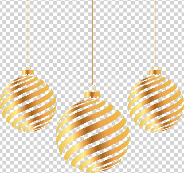 Golden Striped Christmas Ornaments PNG Transparent Background