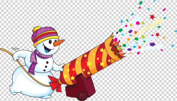 Happy Snowman with Confetti Cannon PNG