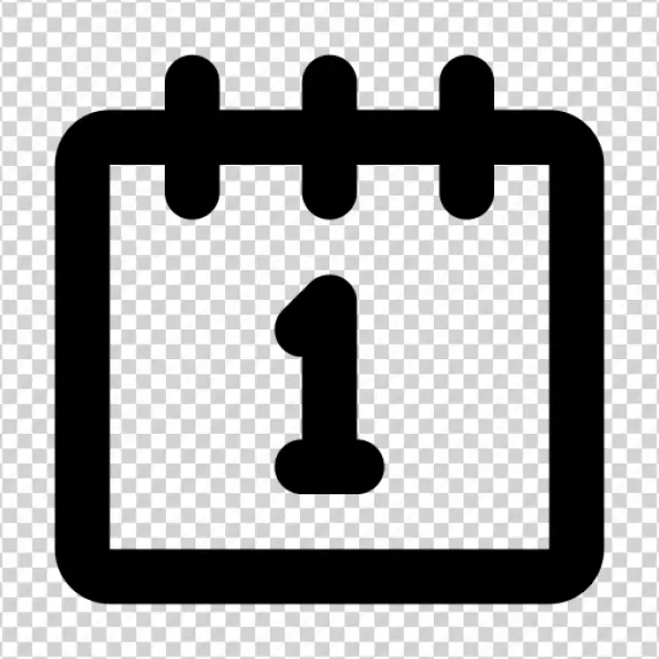 Calendar Icon with Number 1 PNG Transparent Background