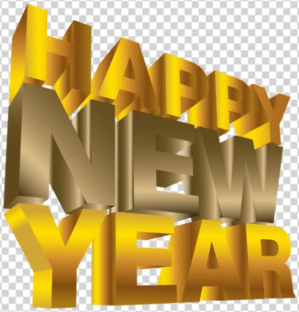 Happy New Year 3D Gold Text PNG