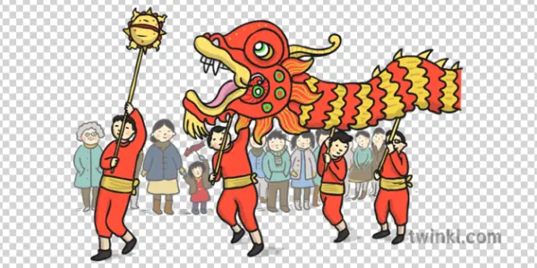 Chinese Dragon Dance Celebration PNG Transparent Background
