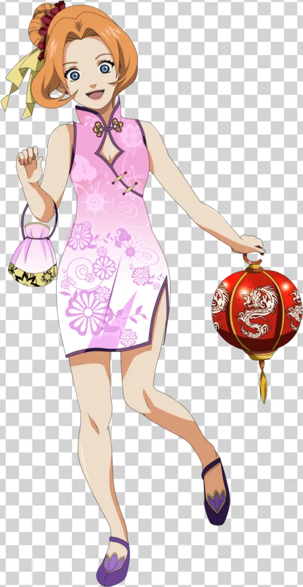 Anime Girl in Pink Cheongsam with Lantern PNG Transparent Background