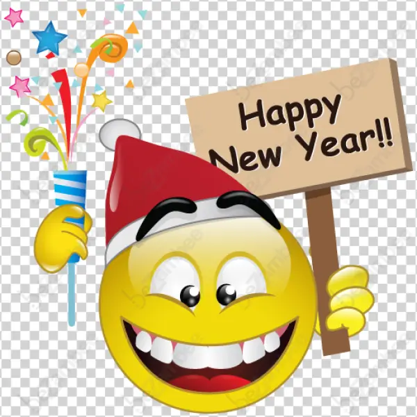 Happy New Year Smiley with Party Popper PNG